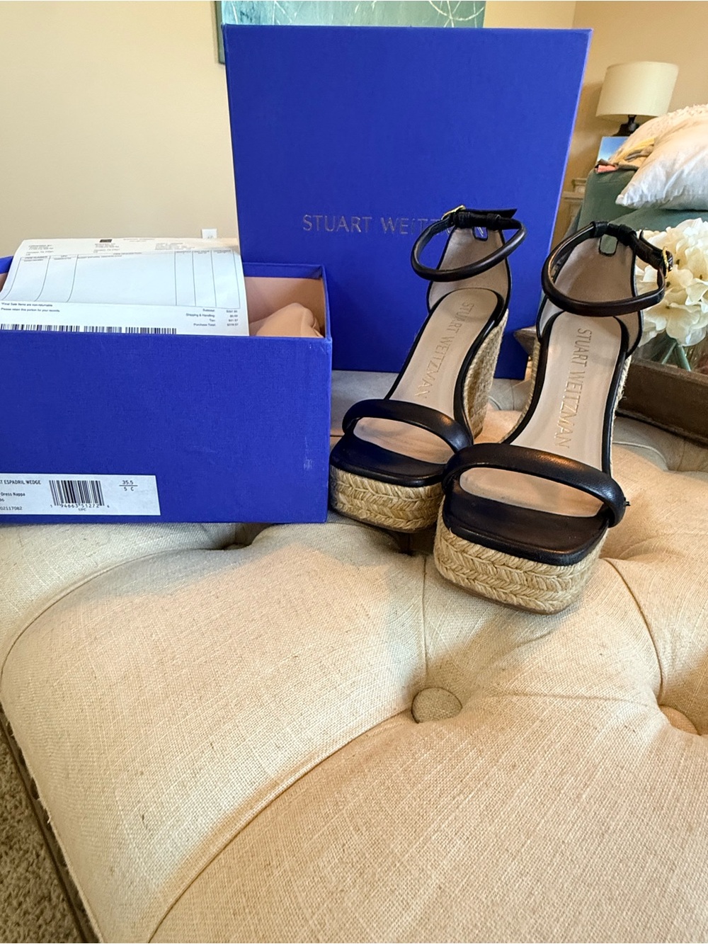 Stuart Weitzman Black Espadrille Platform Sandals